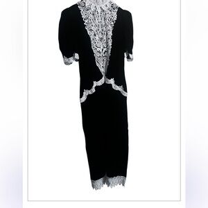 Vtg Gantos Elegant Black Dress with White Lace Detail Sz 10 Women